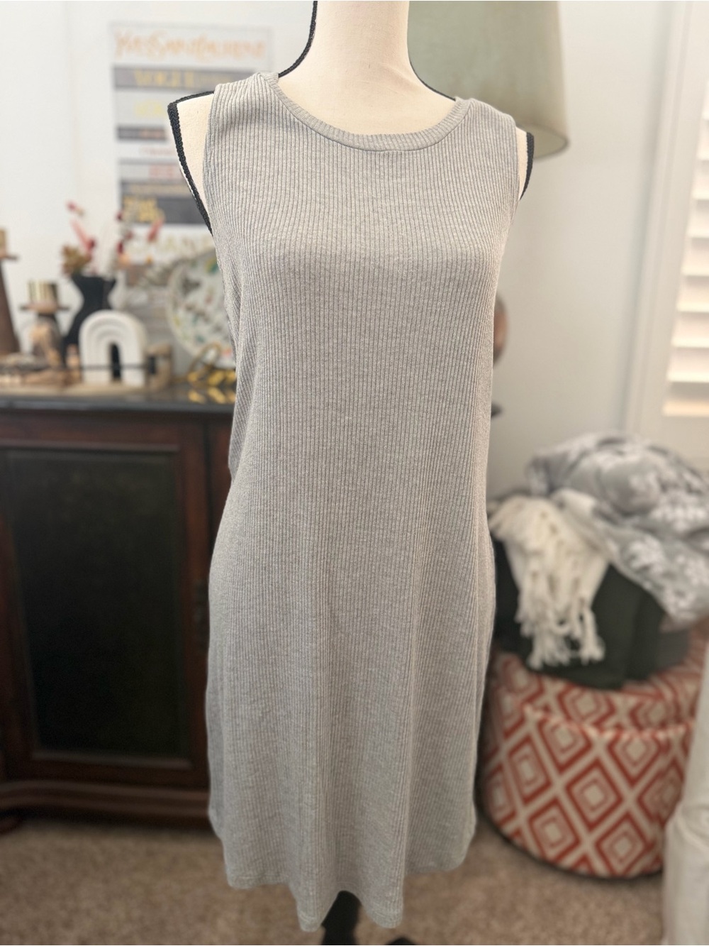 Project Social T Light Gray Ribbed Knit sleeveless dress